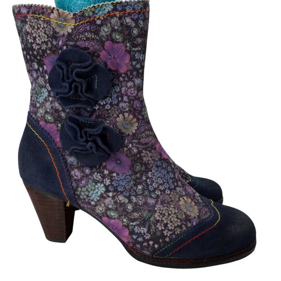 L'Artiste Spring Step Simonetta Floral Ankle Suede Boots Size 42 US 10.5-11 Blue - Picture 1 of 16